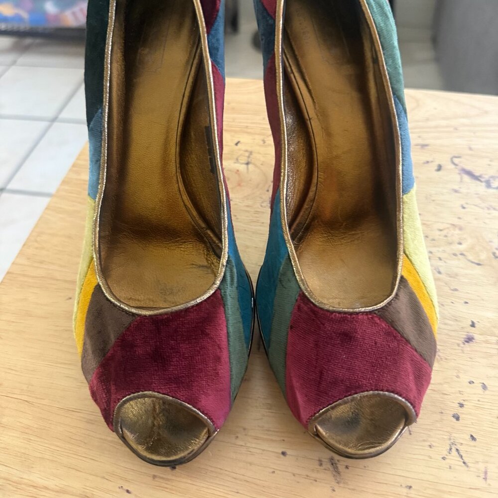 SOLD - Coach Patchwork peep-toe pums